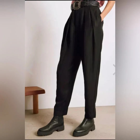ba&sh Pants Womens US 8 Paolo Pleated Tapered Trousers Linen Blend Black - Picture 1 of 8